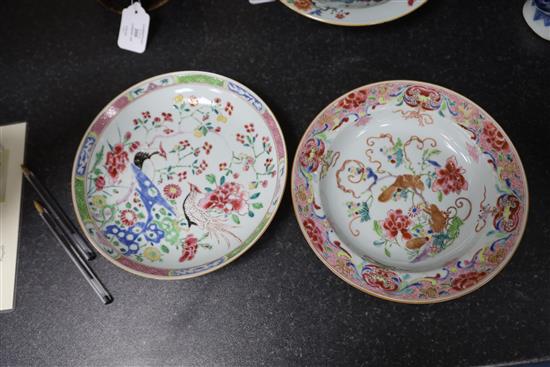 Three Chinese export famille rose dishes, Qianlong period, 22 -23cm (3)